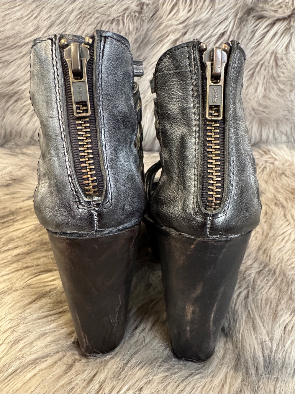 Freebird by Steven Costa Strappy Metallic Gray Platform Heels Size 7 - Picture 8 of 11